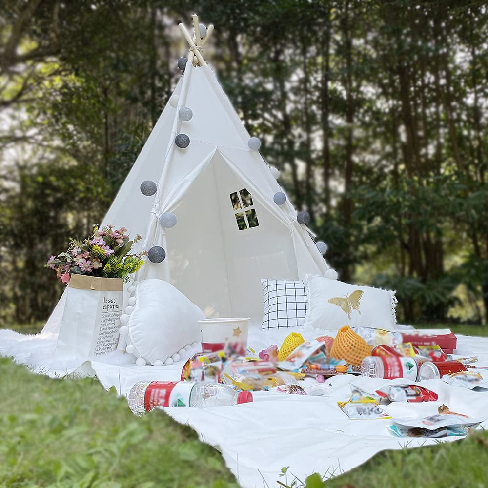 WHATOOK Cotton Canvas Toddler Tent - Washable Foldable Teepee Tent for Kids Indoor Tent, Outdoor Play Tent for Girls & Boys(1.6m)