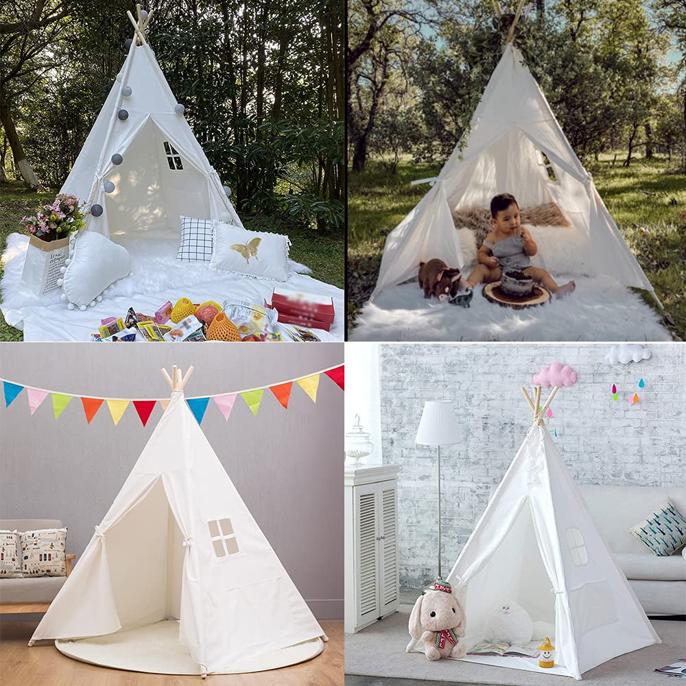WHATOOK Cotton Canvas Toddler Tent - Washable Foldable Teepee Tent for Kids Indoor Tent, Outdoor Play Tent for Girls & Boys(1.6m)