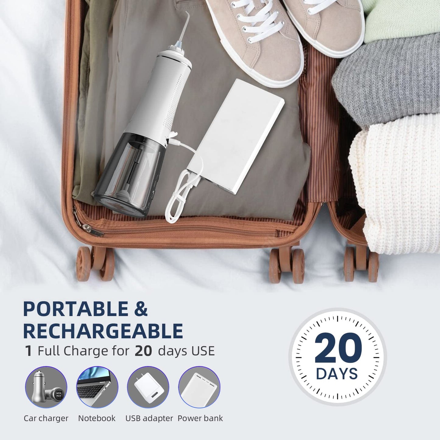 Hoofun Cordless Water Flosser, Dental Oral Irrigator, 3 Modes, 5 Jet Tips, 350ML Portable Rechargeable Waterproof Teeth Cleaner for Home Office and Travel