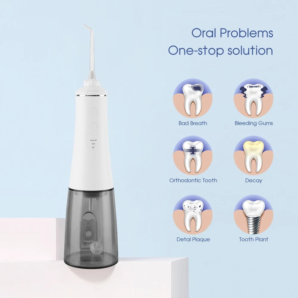 Hoofun Cordless Water Flosser, Dental Oral Irrigator, 3 Modes, 5 Jet Tips, 350ML Portable Rechargeable Waterproof Teeth Cleaner for Home Office and Travel