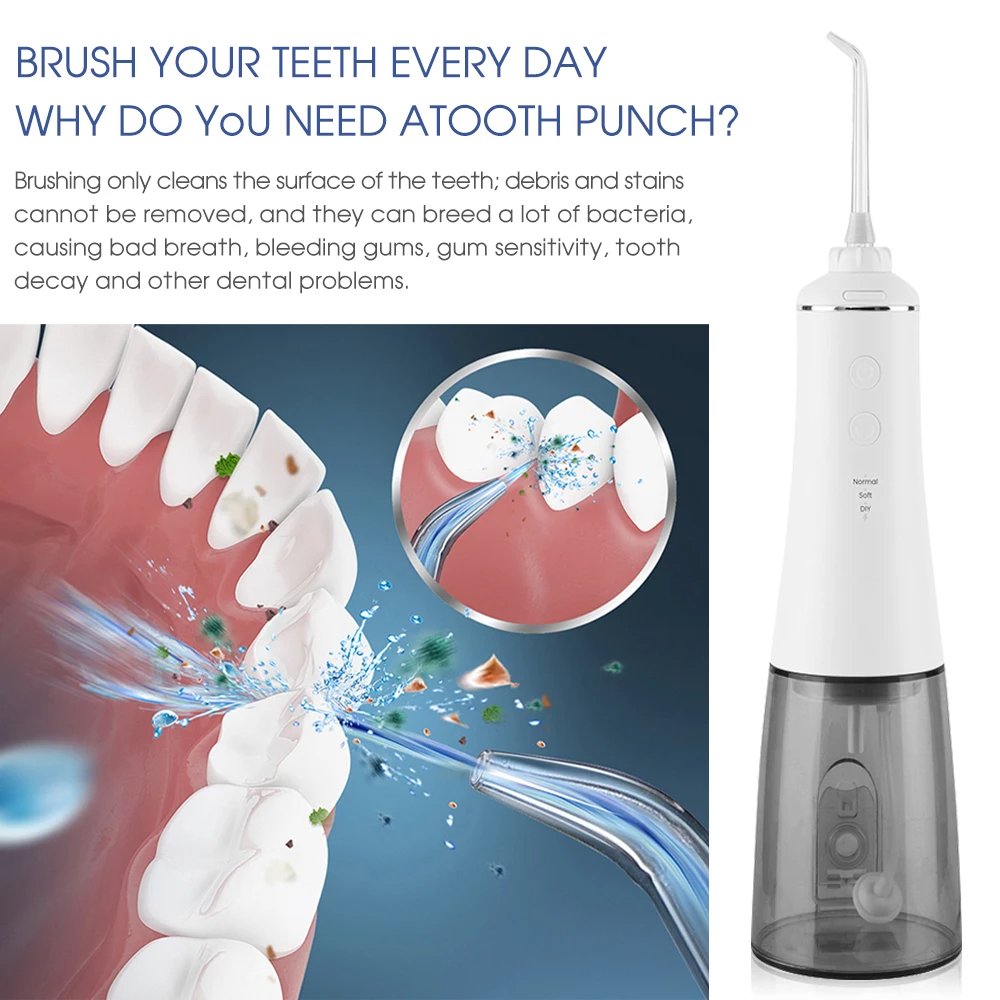 Hoofun Cordless Water Flosser, Dental Oral Irrigator, 3 Modes, 5 Jet Tips, 350ML Portable Rechargeable Waterproof Teeth Cleaner for Home Office and Travel