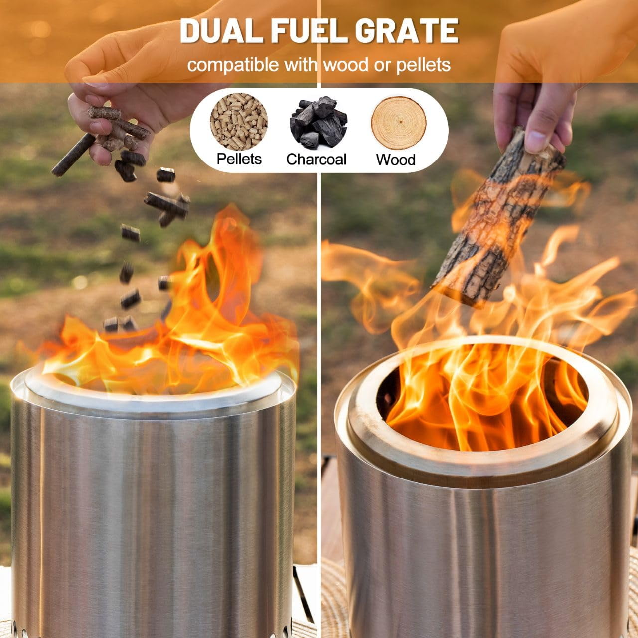 WHATOOK Table Top Firepit 7 inch - Tabletop Fire Pit Camping Stove Stainless Steel Pellet Patio Heater Portable Smokeless Fire Pit for Camping Outdoor Outside