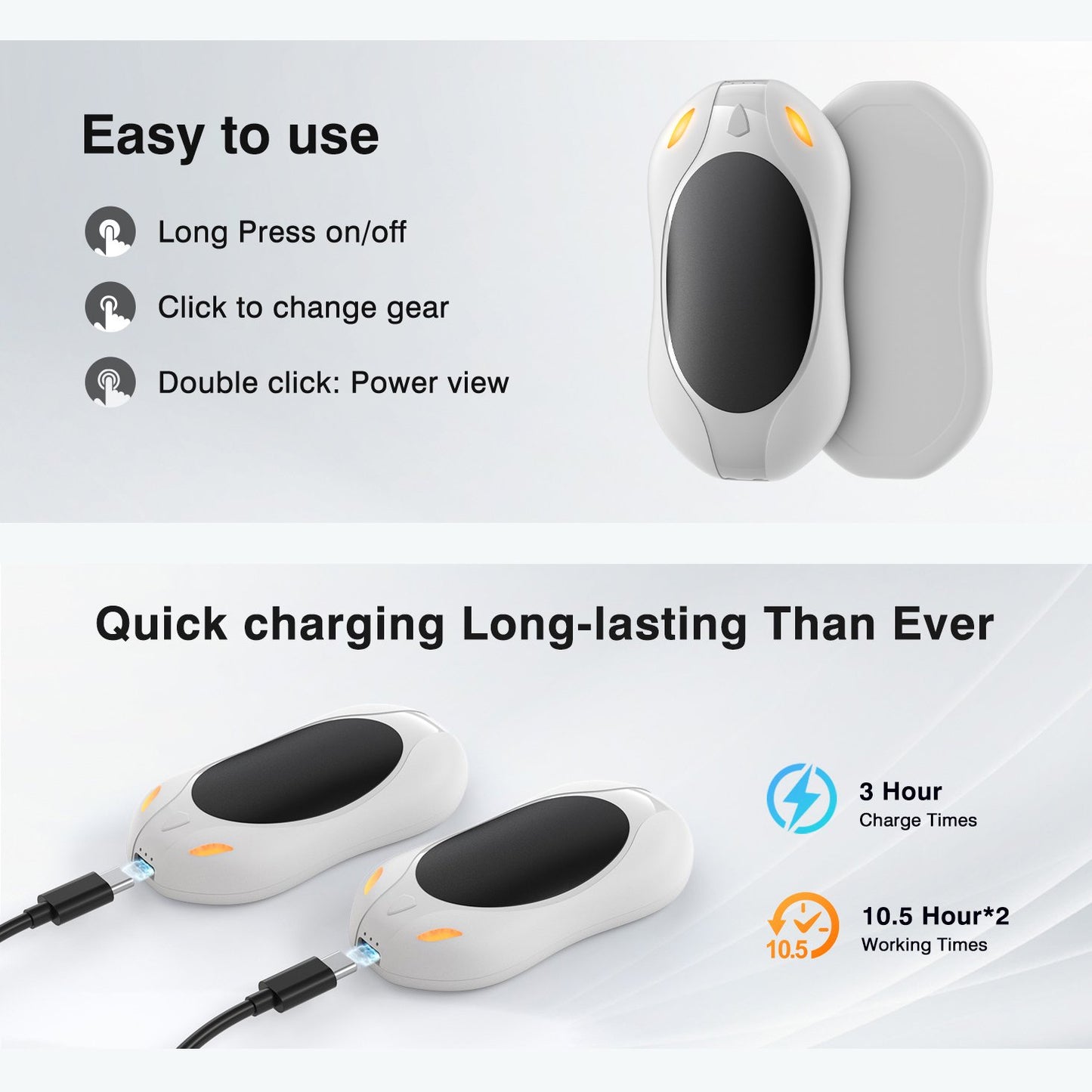 Hand Warmers Rechargeable 2 Pack,Portable Electric Hand Warmer 2 in 1 Magnetic Reusable Heater Pocket Gifts 3 Heat Settings for Men Women Outdoor Camping Golf Hunting Gift-White