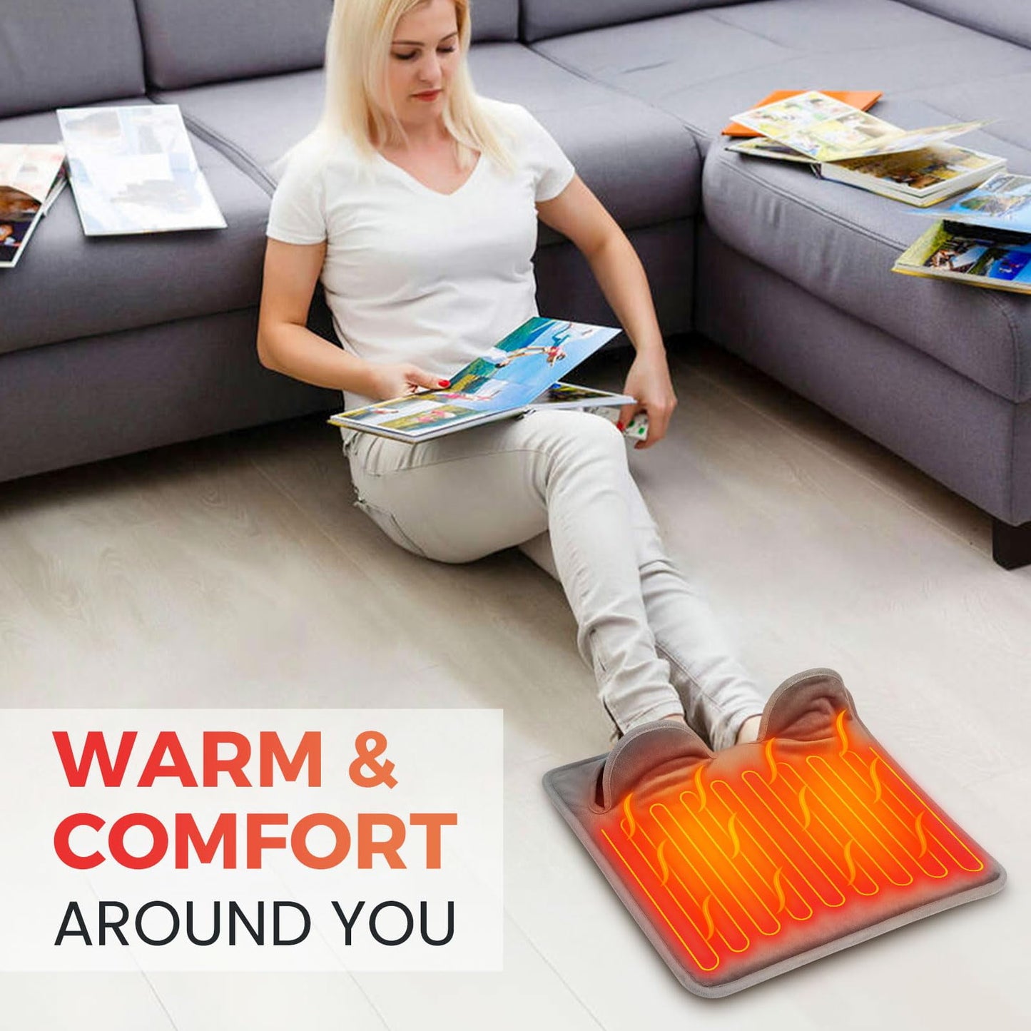 Hoofun Foot Warmer Pad, Electric Heated Foot Warmer with Remote Control, 9 Temperature and 4 Timer Setting, Machine Washable, Fast Heat, 16 ×16 inch for Bed,Office,Home, Christmas Gifts