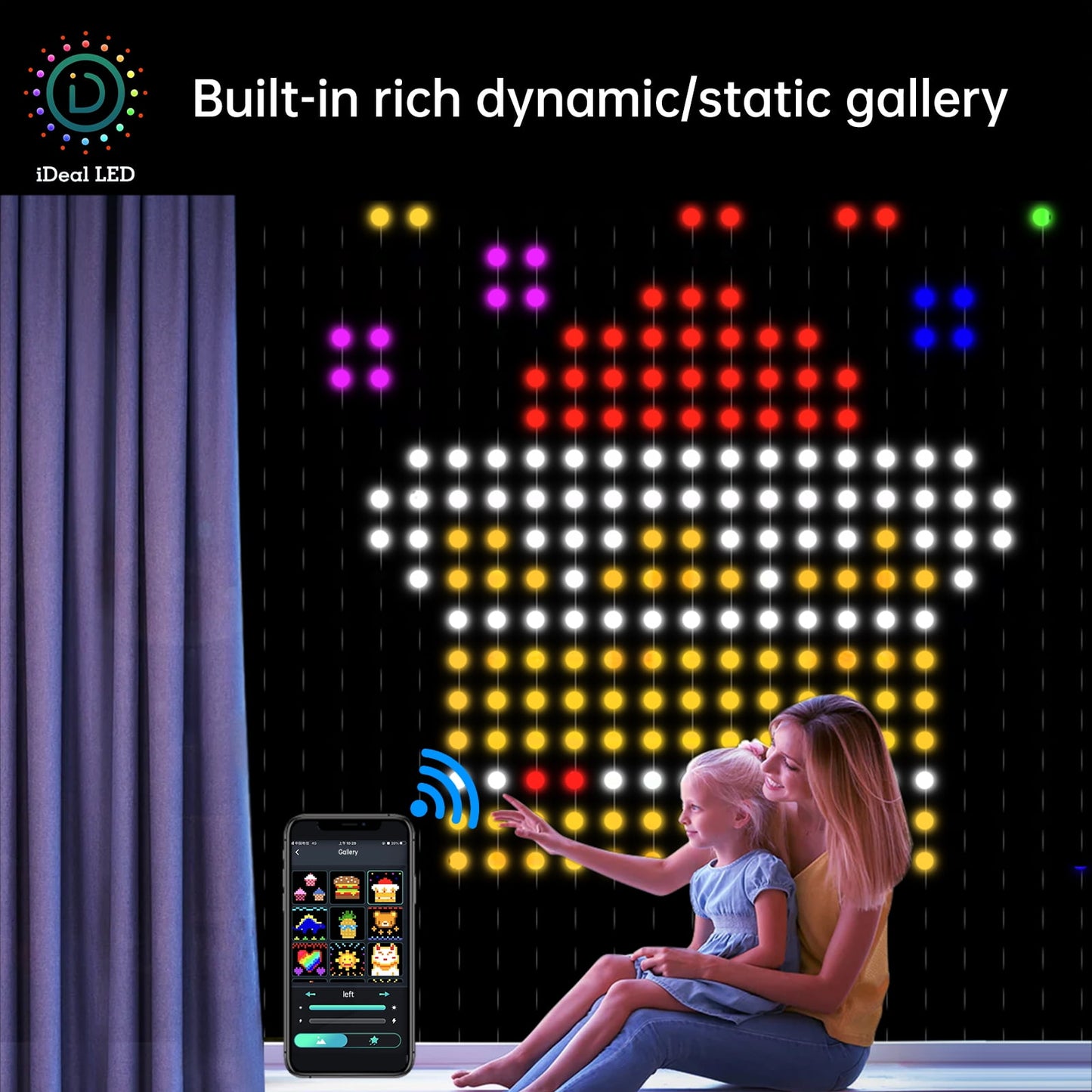 WHATOOK LED DIY Curtain Lights WiFi SmartString Window Lights Work with Google Assistant,Remote APP Rainbow RGB Color Changing Fairy Lights for Holiday Decor Indoor Outdoor