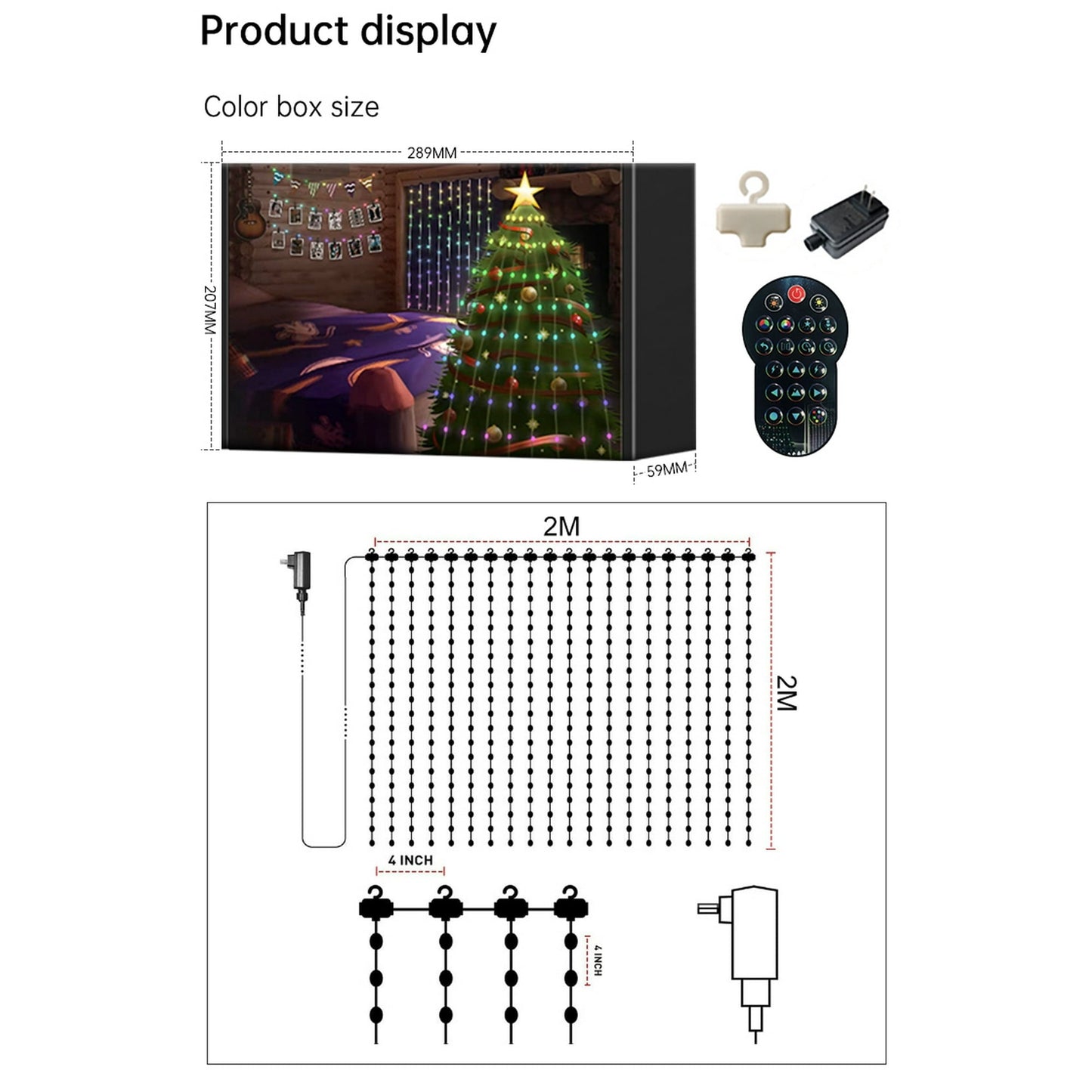 WHATOOK LED DIY Curtain Lights WiFi SmartString Window Lights Work with Google Assistant,Remote APP Rainbow RGB Color Changing Fairy Lights for Holiday Decor Indoor Outdoor