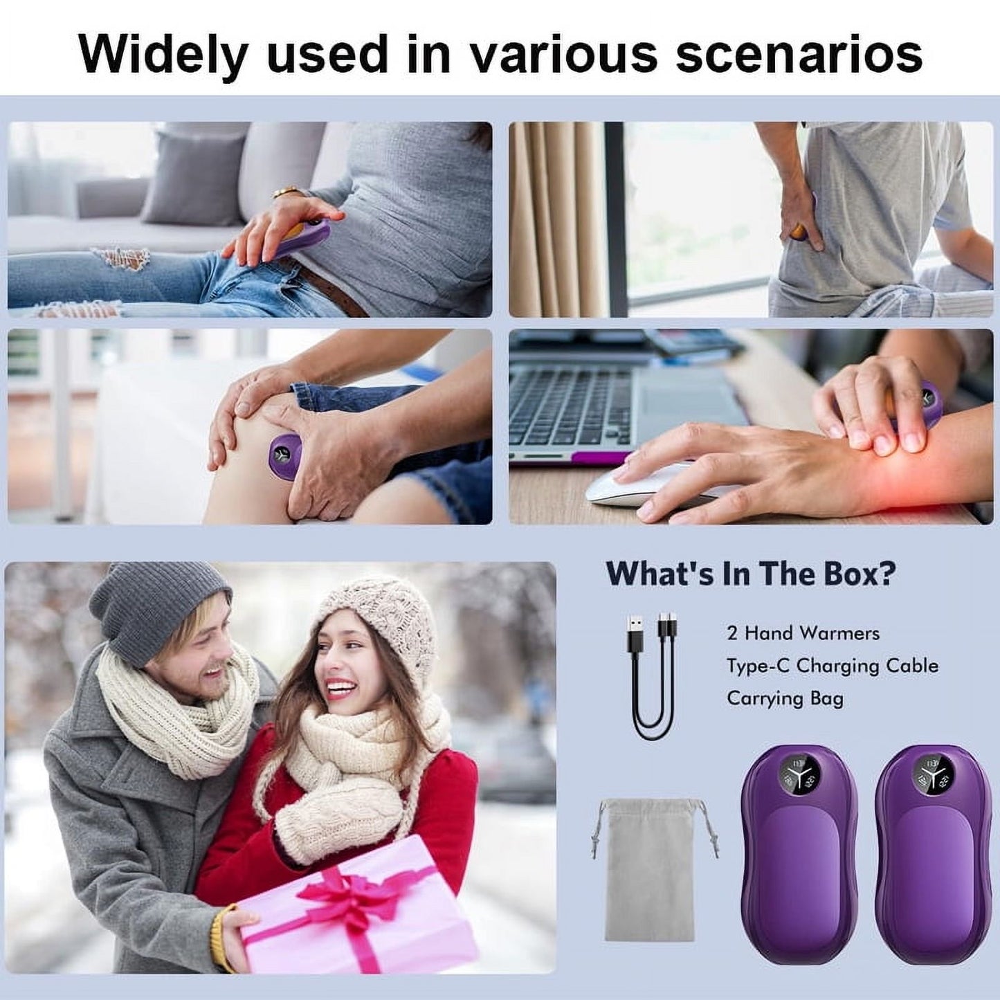 Hand Warmers Rechargeable 2 Pack, 6000mAh Portable Electric Hand Warmer with Magnetic Design, Digital Display, 3 Heat Levels, USB-C Fast Charging, Pocket Heater for Outdoor, Golf, Hunting, Camping