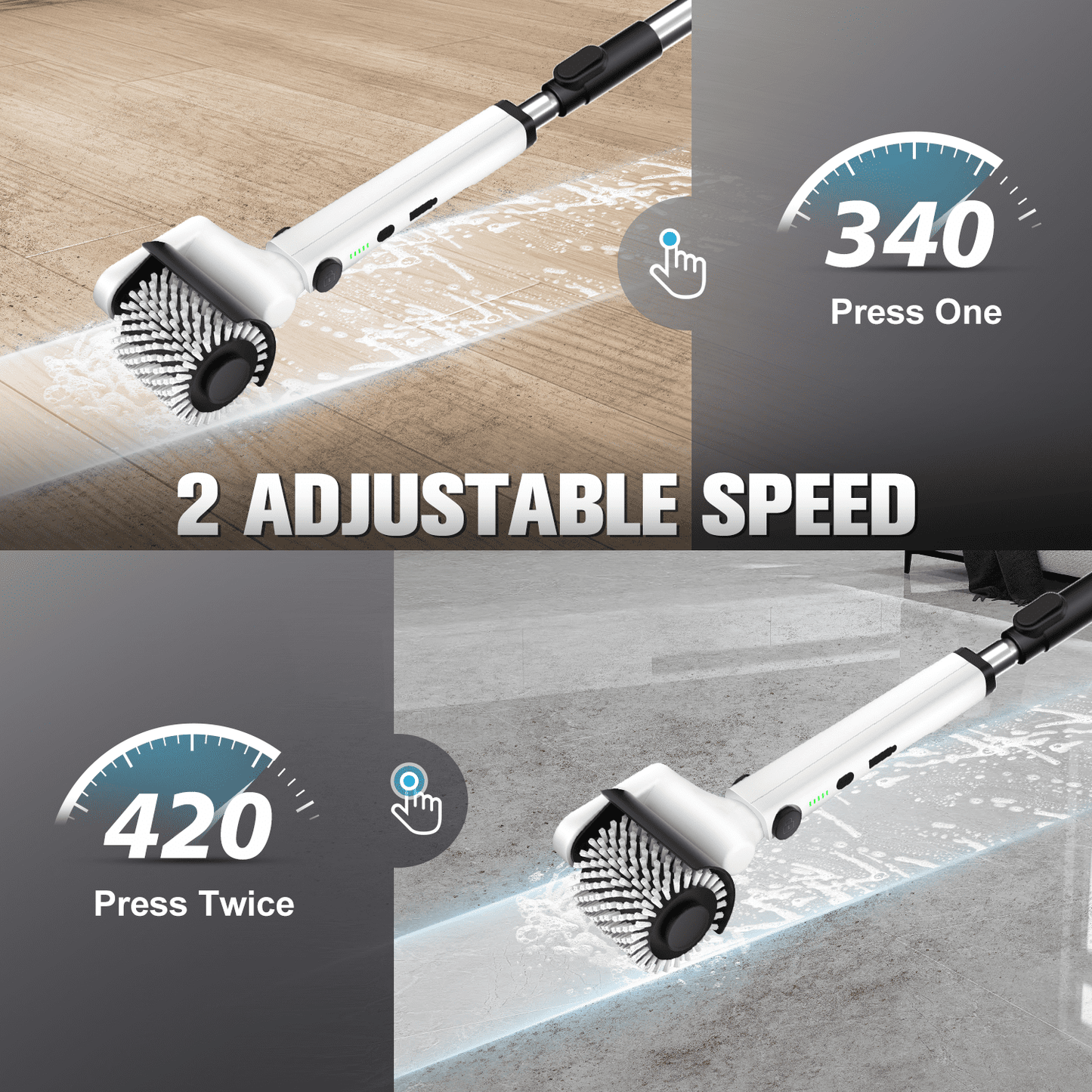 HOOFUN Electric Spin Scrubber, Cordless Bath Tub Power Roller Electric Cleaning Brush Full Waterproof Cleaning Brush for Bathroom & Tile Floor