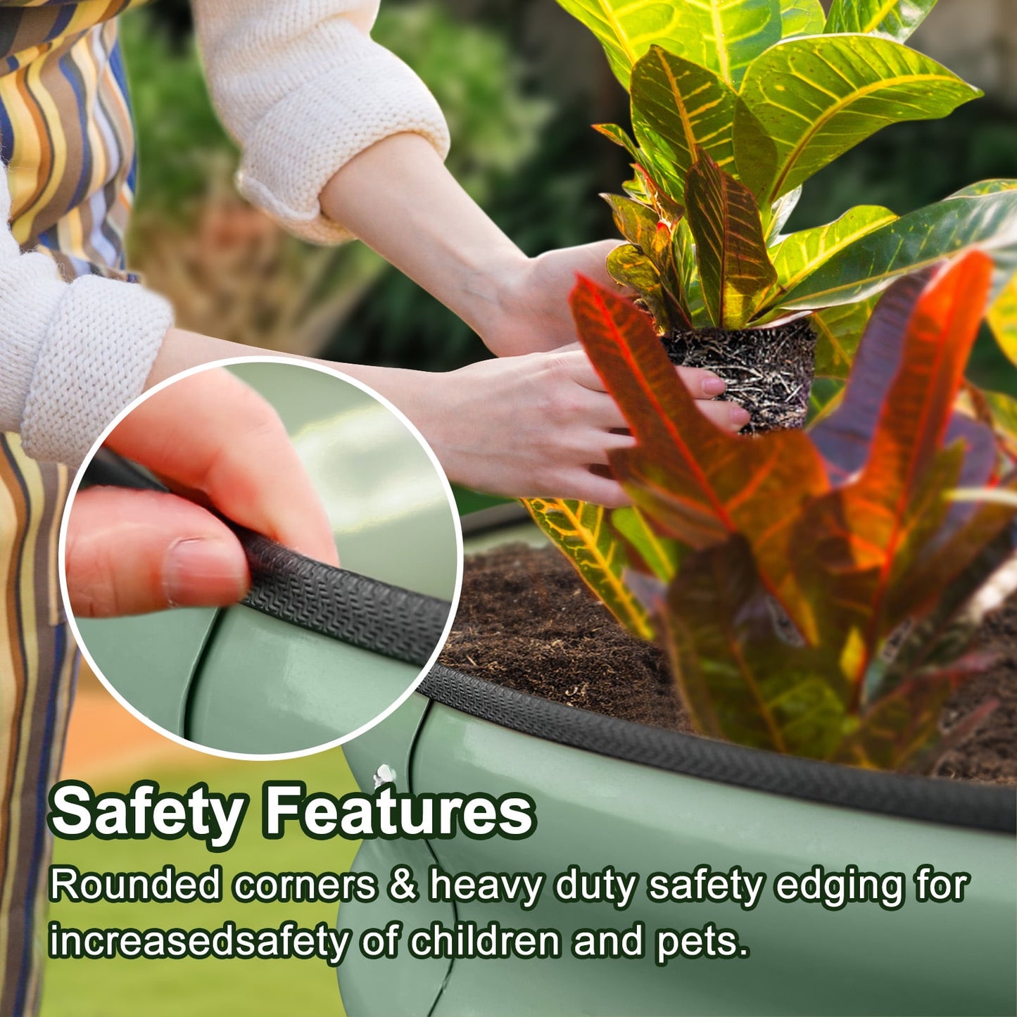 HOOFUN 17" Tall Metal Raised Garden Bed, 9 in 1 Garden Raised 8ftX2ft Garden Bed Kits for Vegetables Flowers, Oval Outdoor Planter Box w/ 6 Support Bars - Olive Green