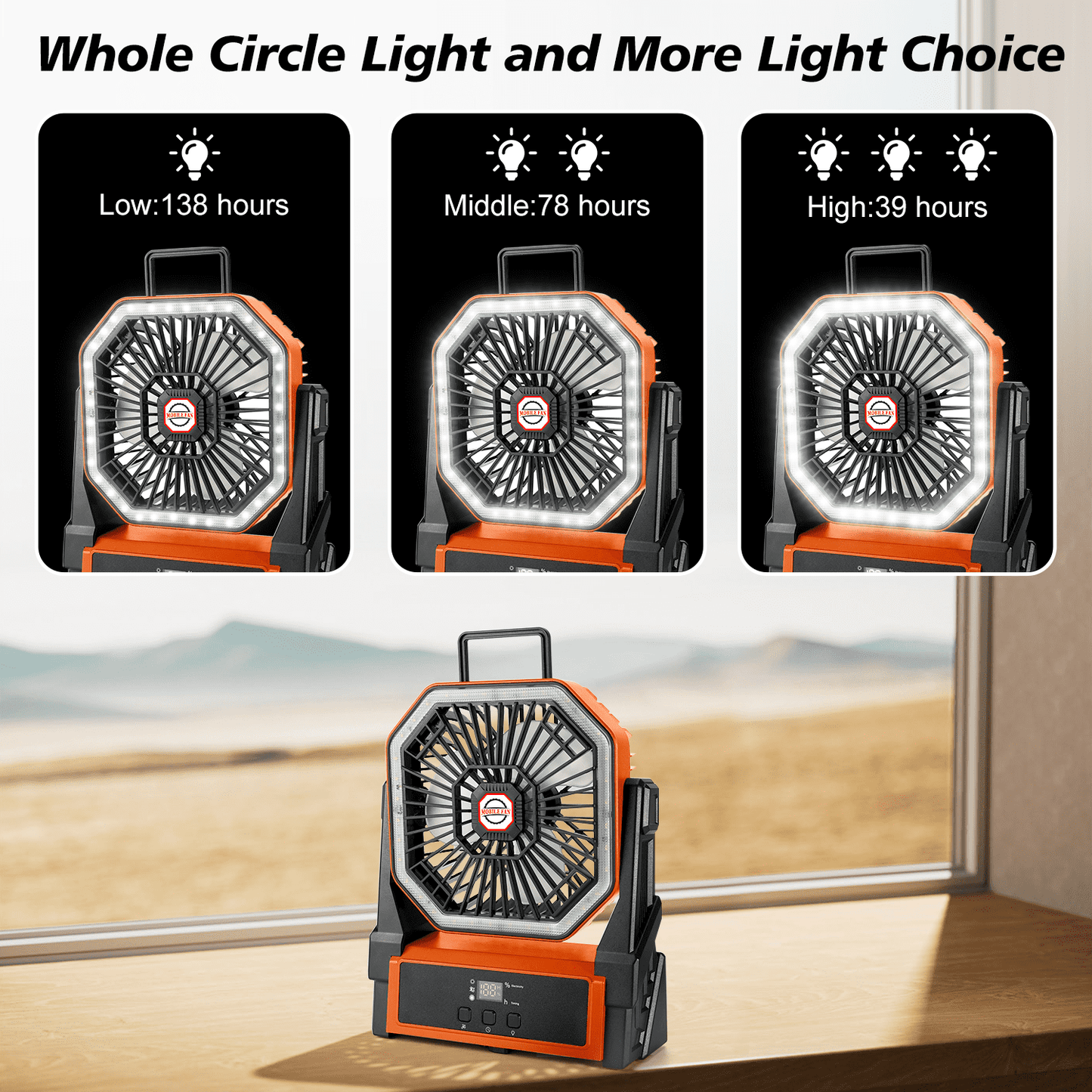 Henotian Camping Fan,Portable Fan for Travel, 20000mAh Rechargeable Desk fan, Battery Operated Fan with Hanging Hook for Tent,Office,Travel,Fishing,Picnic