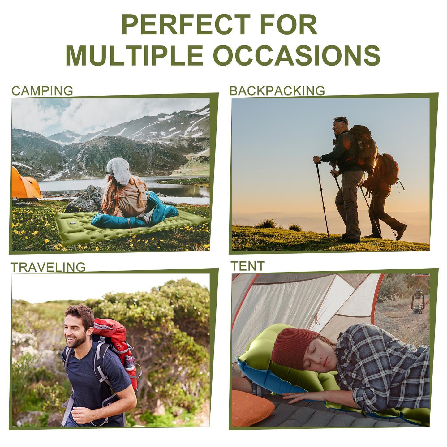 Hoofun Camping Sleeping Pad, Ultralight Camping Mat with Pillow Built-in Foot Pump Inflatable Sleeping Pads Compact for Camping Backpacking Hiking Traveling Tent
