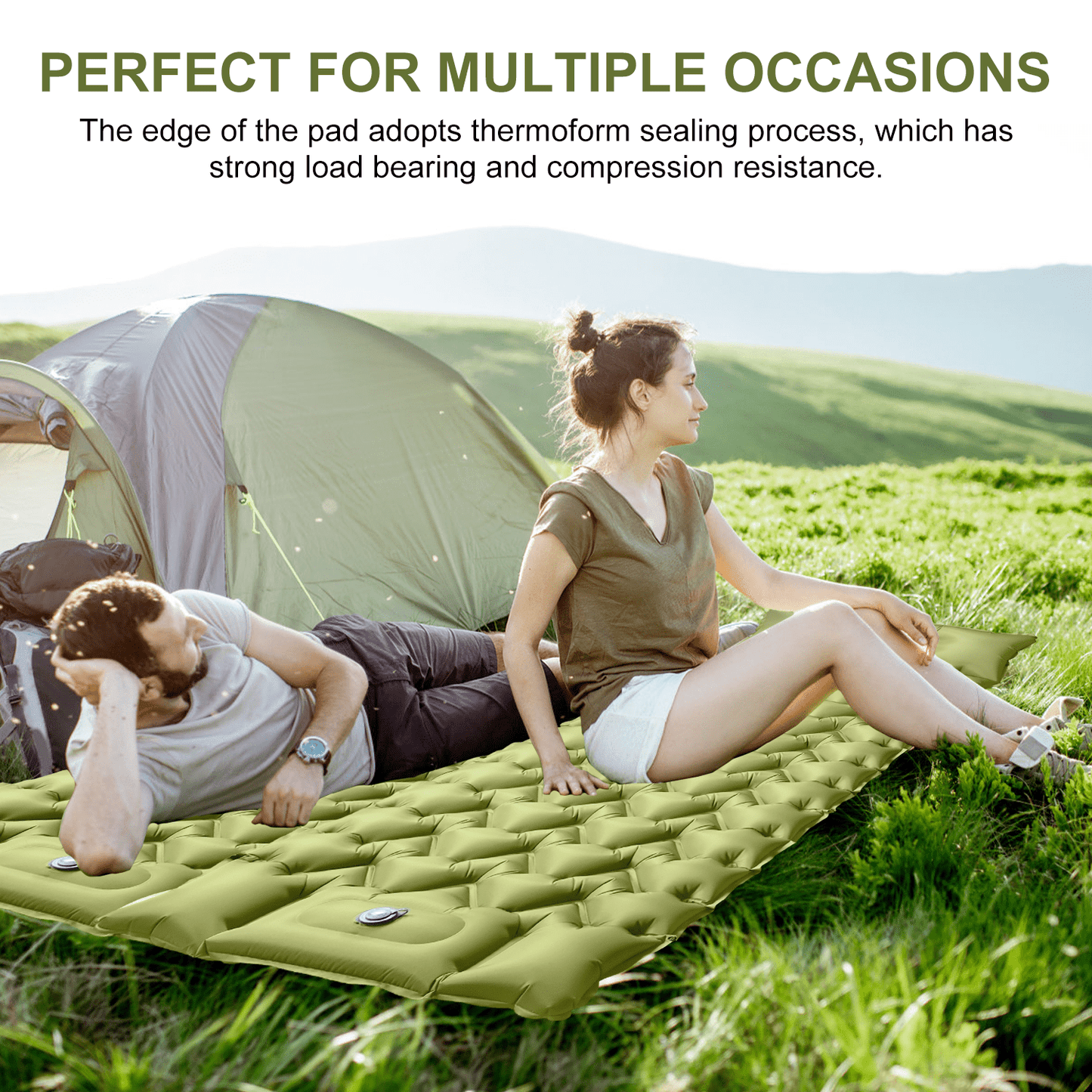 Hoofun Camping Sleeping Pad, Ultralight Camping Mat with Pillow Built-in Foot Pump Inflatable Sleeping Pads Compact for Camping Backpacking Hiking Traveling Tent
