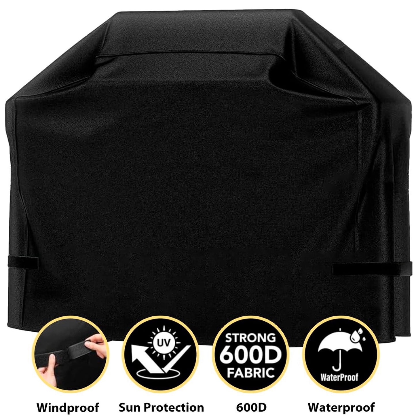 Grill Cover, 58 inch BBQ Gas Grill Cover for Outdoor Grill, Waterproof, Anti-UV, Rip-Proof, Fade Resistant Material, Barbecue Cover with Hook-and-Loop Straps Adjustable Hem Drawstring, Black