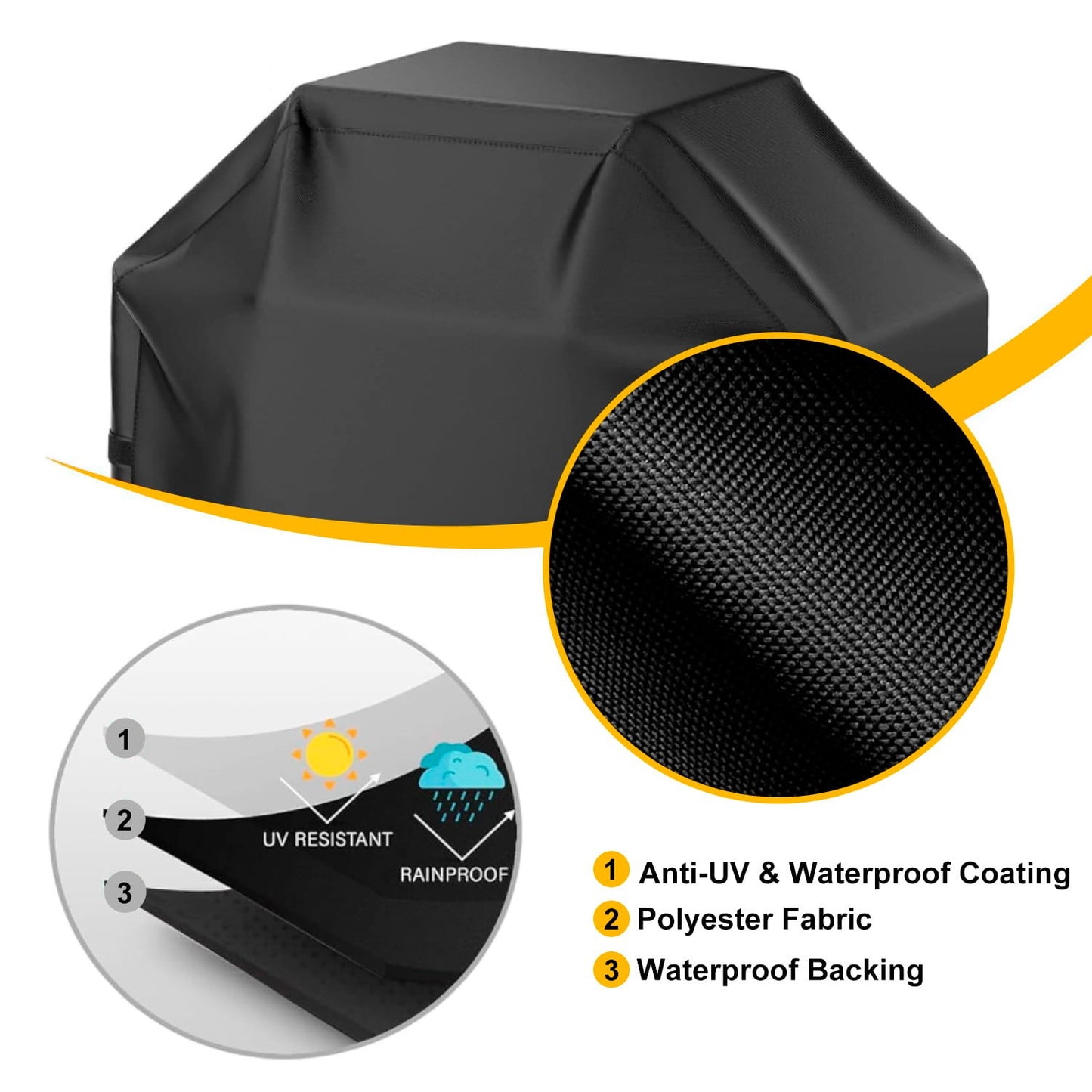 Grill Cover, 58 inch BBQ Gas Grill Cover for Outdoor Grill, Waterproof, Anti-UV, Rip-Proof, Fade Resistant Material, Barbecue Cover with Hook-and-Loop Straps Adjustable Hem Drawstring, Black