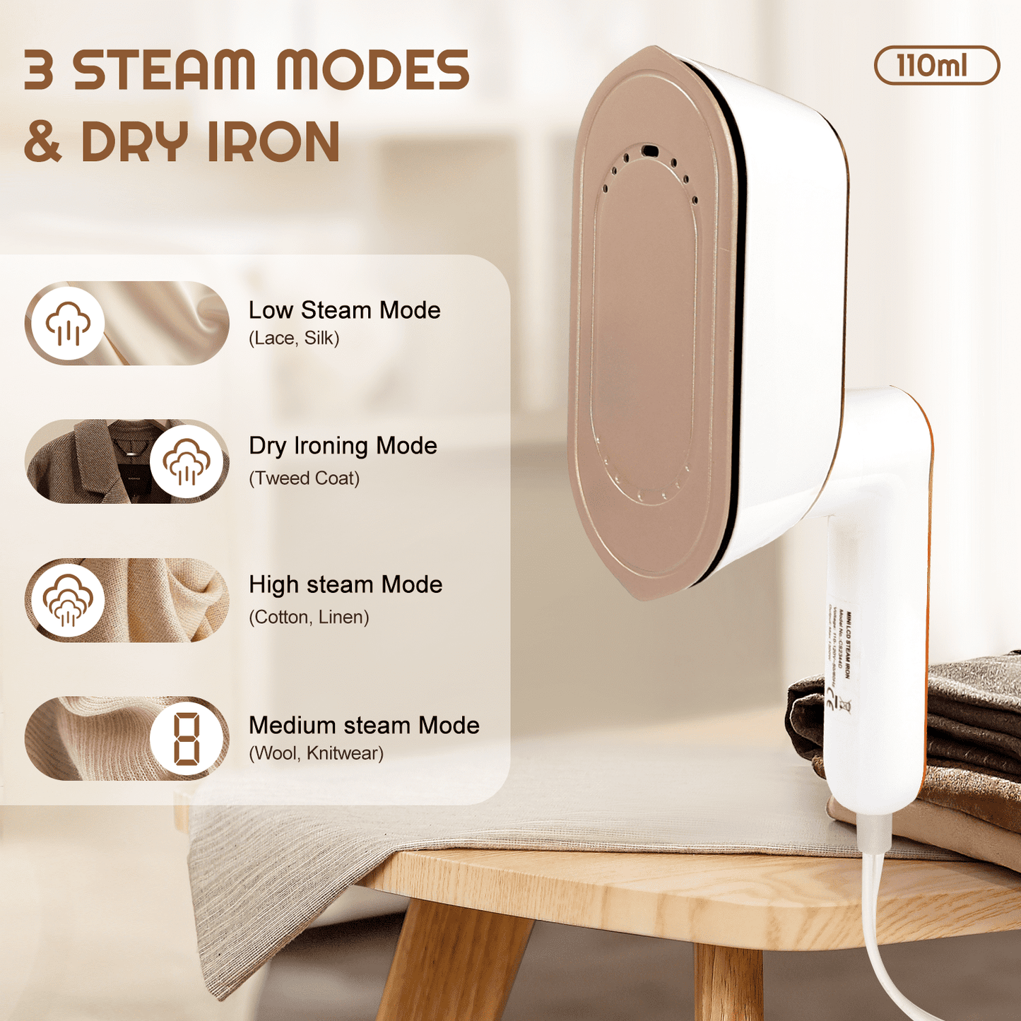 WHATOOK Travel Steamer for Clothes,1200W Portable Handheld Steamer 3.9oz (110ml) Strong Penetrating Clothes Steamer with LCD Scr, Garment Fabric Wrinkles Remover for Home