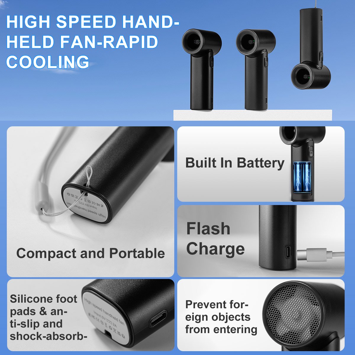 Handheld Mini Fan,Portable Small Pocket Handheld Personal Rechargeable Battery Operated USB Charger Keeping Cool In Hot Weather For Travel Beach,Gifts for Women (Black)