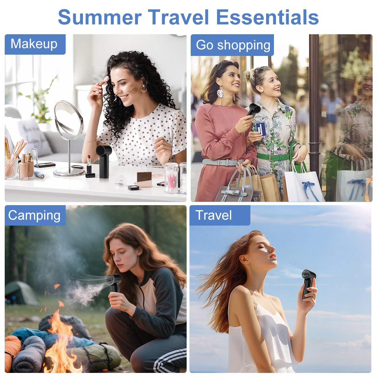 Handheld Mini Fan,Portable Small Pocket Handheld Personal Rechargeable Battery Operated USB Charger Keeping Cool In Hot Weather For Travel Beach,Gifts for Women (Black)