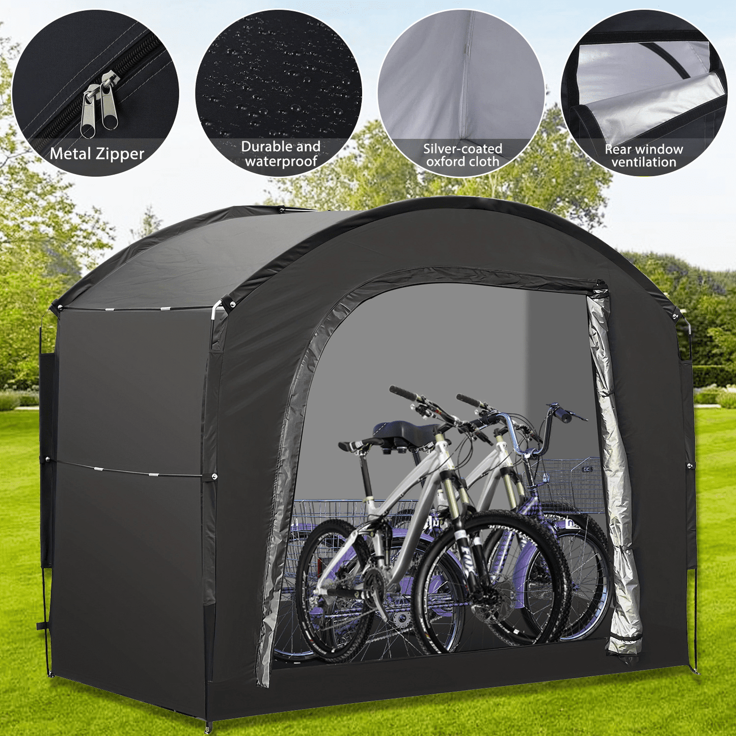 Hoofun Bike Storage Tent with 210D Oxford Fabric PU4000 Waterproof,Heavy-Duty Bike Shelter for 4-5 Bikes Motorcycles Lawn Mowers,Outdoor Bike Shed Cover for Backyard Garage Camping Tools