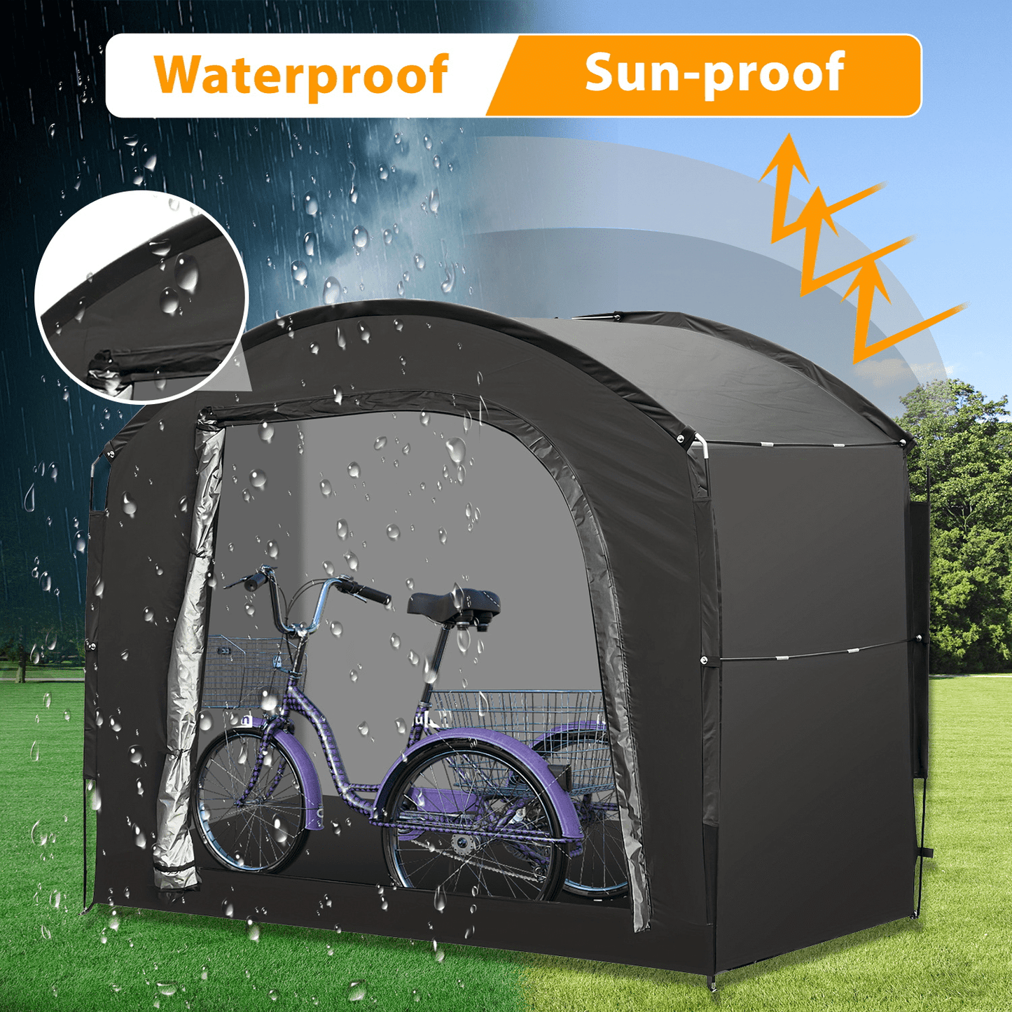 Hoofun Bike Storage Tent with 210D Oxford Fabric PU4000 Waterproof,Heavy-Duty Bike Shelter for 4-5 Bikes Motorcycles Lawn Mowers,Outdoor Bike Shed Cover for Backyard Garage Camping Tools