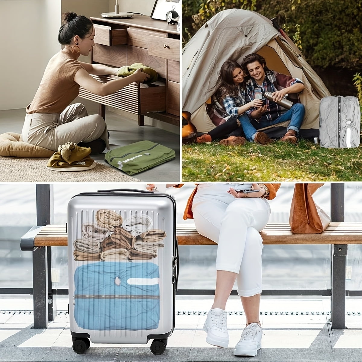 HOOFUN TPU Vacuum Bag for Travel, Reusable Compression Bag with IPX8 Waterproof Zipper, Save Space for Suitcase, Backpack and Carry on (ExtraLarge, No Pump)