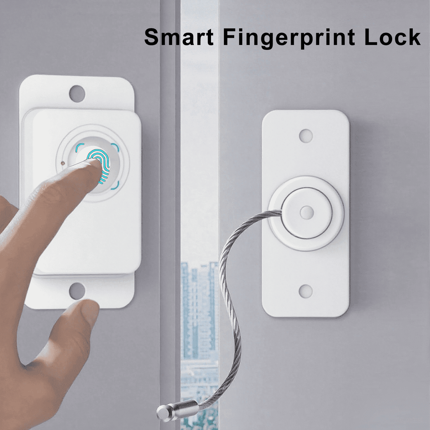 Fingerprint Fridge Lock, Door Locks for Child Safety, Refridgerator Lock, Lock for Cabinet, Drawer, Freezer, Adhesive or Drill (White)