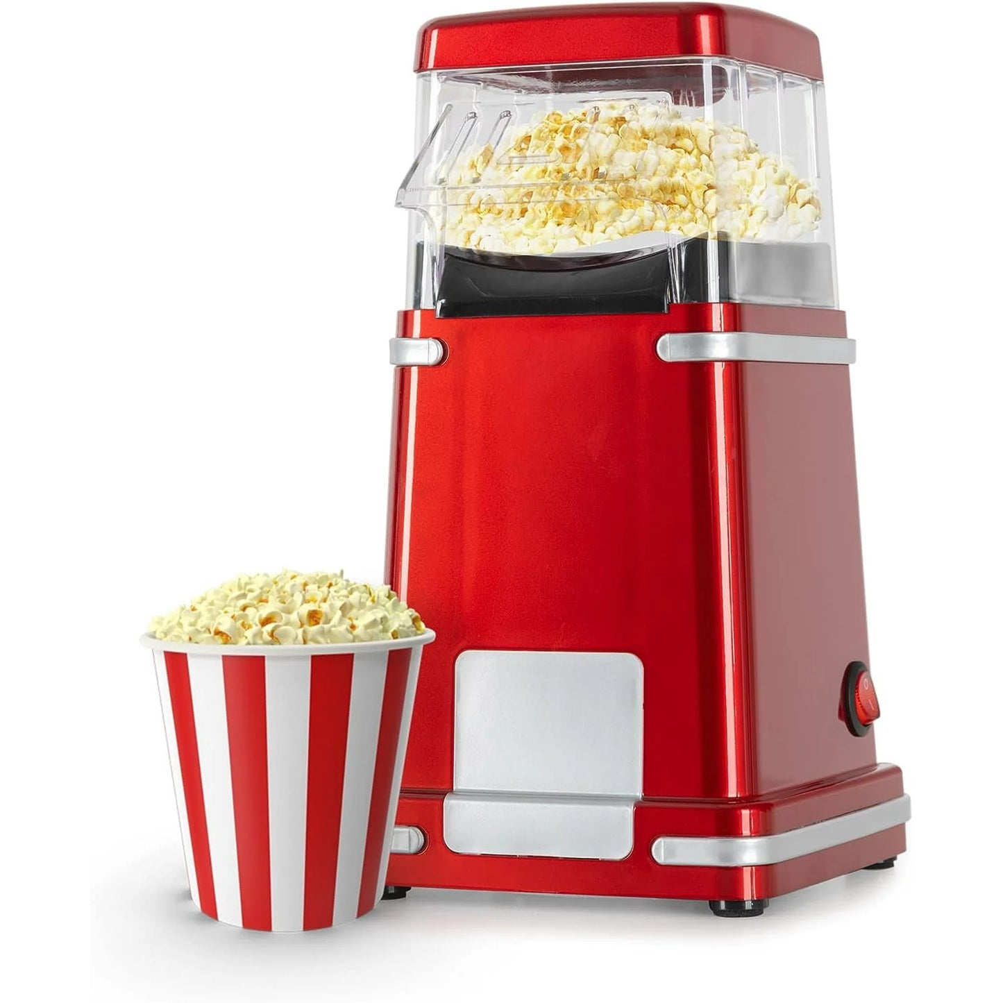 HOOFUN Popcorn Maker, 1200W Fat Free Hot Air Popcorn Popper Retro Design, For Movie Lovers, Metallic Red Popcorn Machine