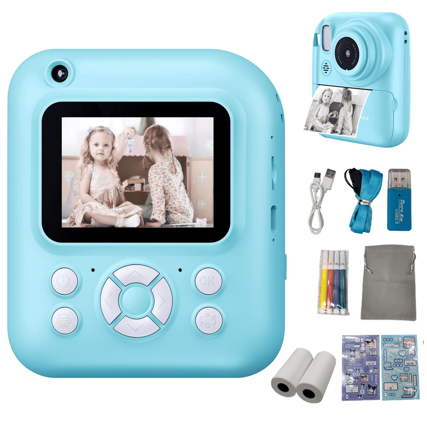 Kids Camera Instant Print - 1080P Digital Video Instant Camera for Kids, Christmas Birthday Gifts for Girls Boys Age 3-12, Toddler Cameras with 3 Rolls No Ink Print Paper(Blue)