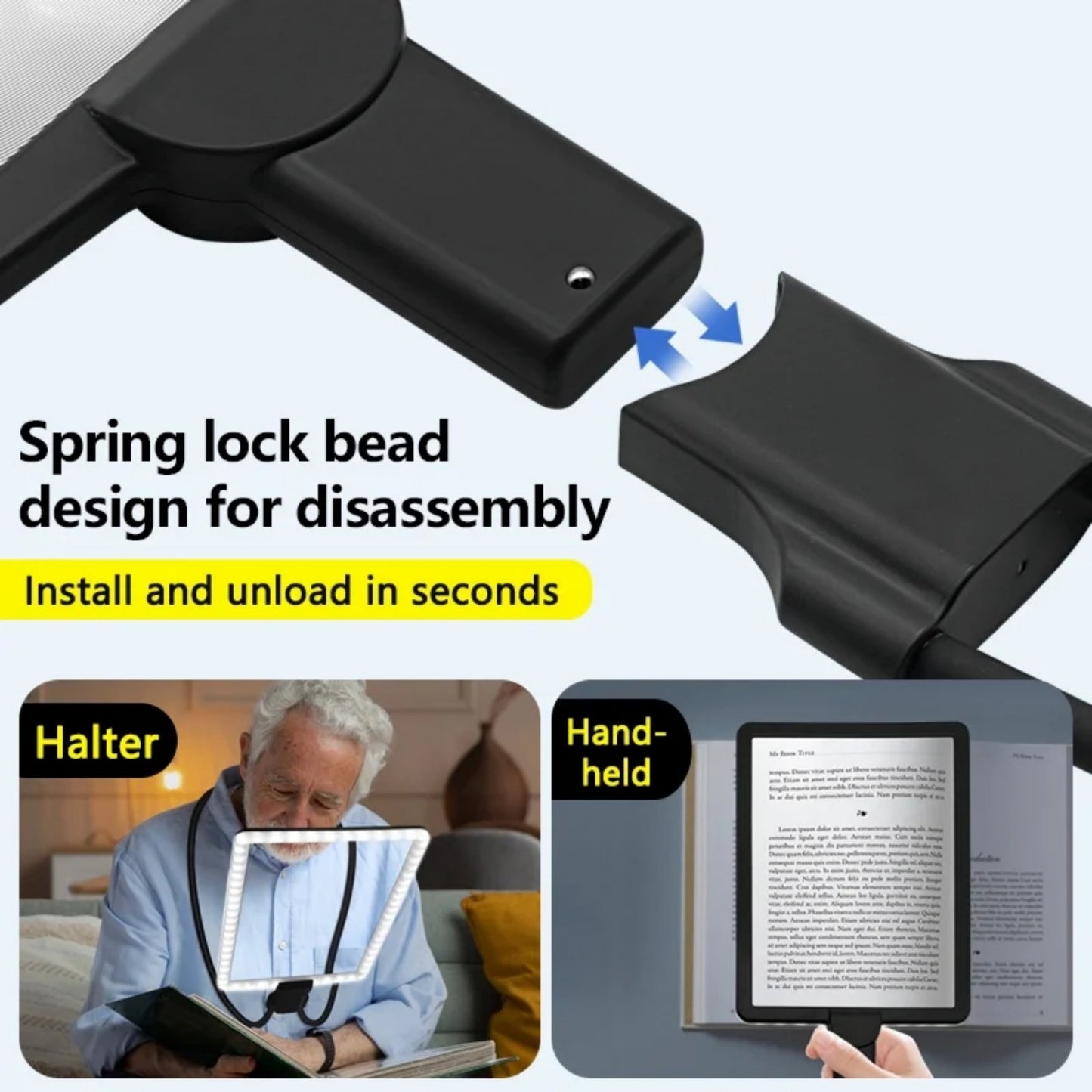 PUCACHI Hands-Free Magnifier with LED Light - Comes with a flexible gooseneck stand for reading, sewing repairs and elderly people with low vision