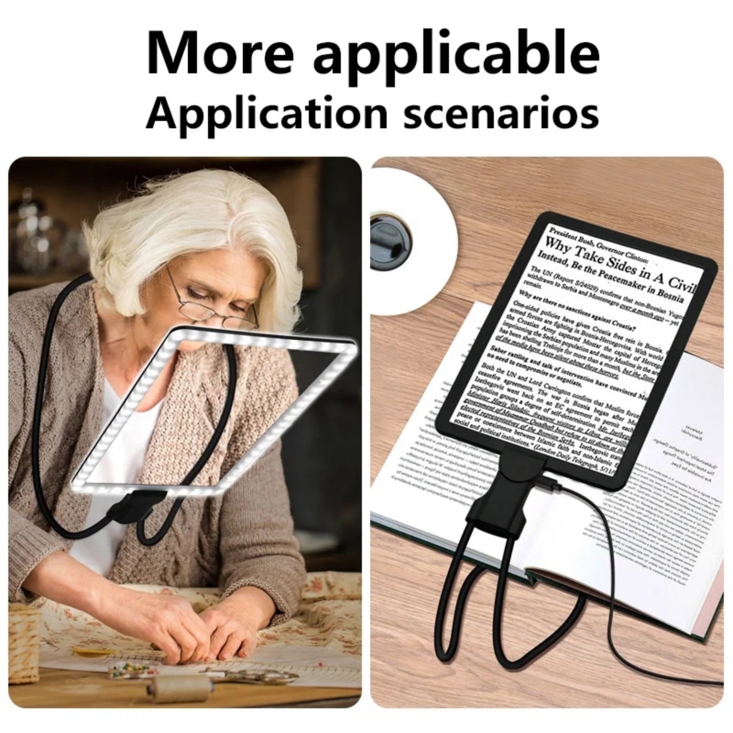 PUCACHI Hands-Free Magnifier with LED Light - Comes with a flexible gooseneck stand for reading, sewing repairs and elderly people with low vision