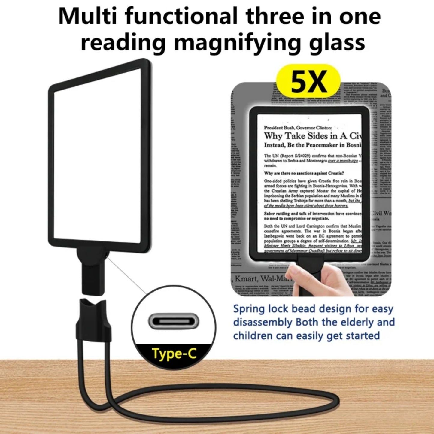 PUCACHI Hands-Free Magnifier with LED Light - Comes with a flexible gooseneck stand for reading, sewing repairs and elderly people with low vision
