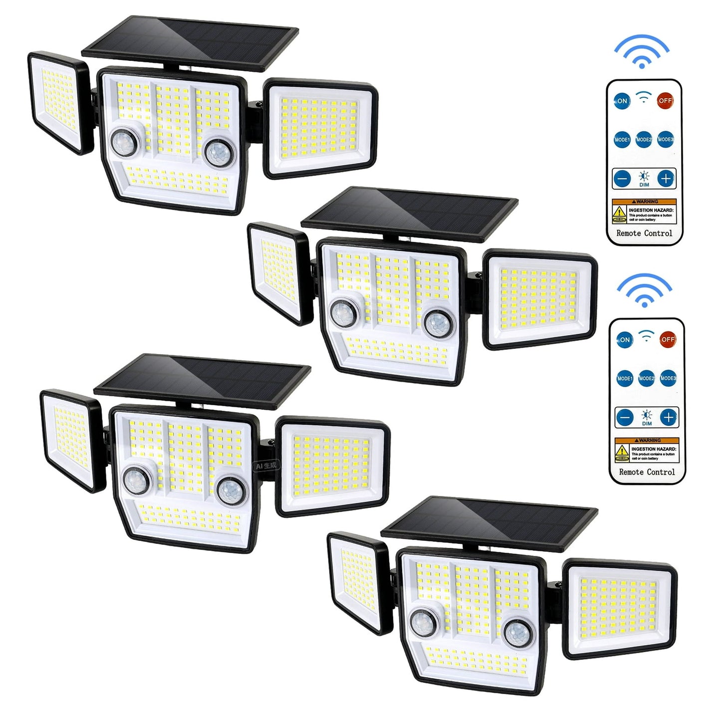 4pcs Solar Lights Outdoor - 248 LED 3000LM Waterproof Motion Sensor Security Lights with Wireless Remote Flood Lights for Patio Garage Yard Entryways