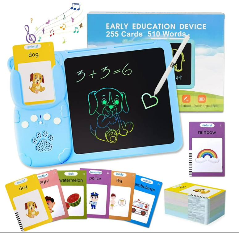510 Words Talking Flash Cards Learning Toys for Boys Girls, 2-in-1 Talking Flash Cards with LCD Writing Tablet, Educational Toy , Autism Sensory Toys Speech Therapy Toys