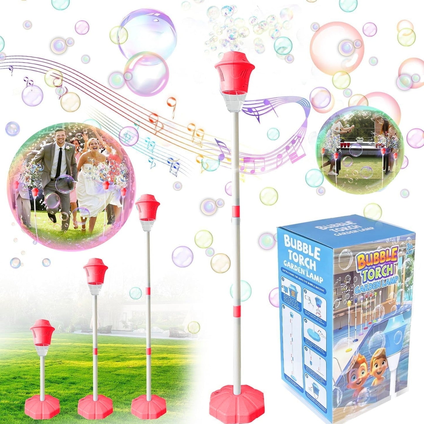 SPORTS JOY Vertical Bubble Machine with Night Light & Music, Adjustable Height Bubble Blower Maker Toys for Kids, 500 mAh Bubble Blower Machine for Wedding, Birthday, Picnic Camping Party Gift (Red)
