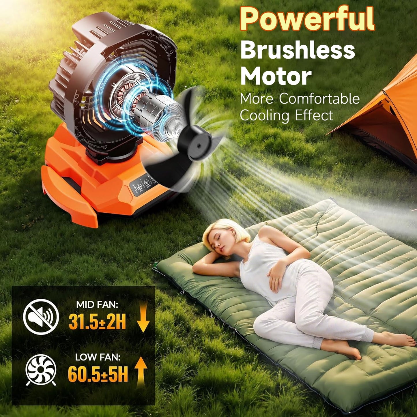 Portable Misting Fan - 30000mAh Battery Powered, 4-Speed Cooling Fan with Adjustable Spray, 120° Oscillation for Camping, Patio, Adjustable Base for 10-13in Water Tank(No Bucket Included)
