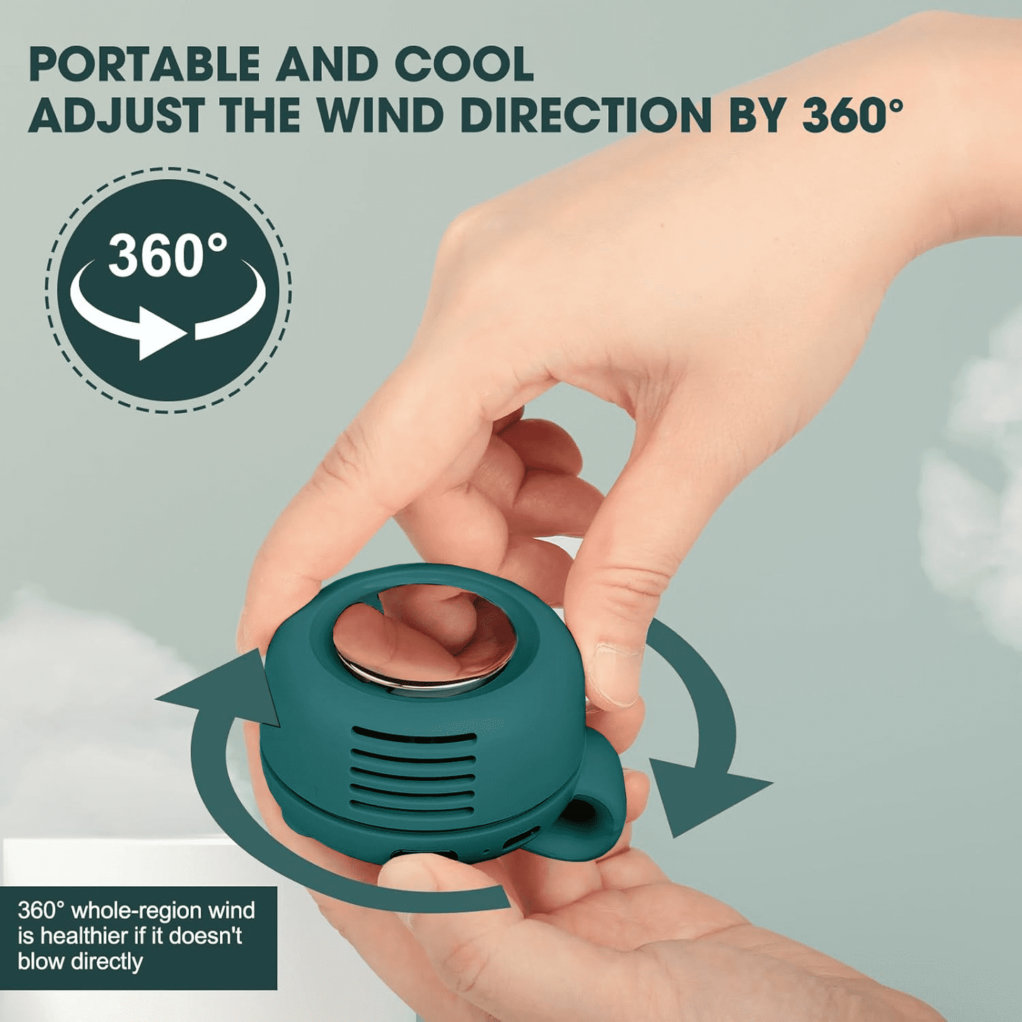 SPORTS JOY Whirlwind Cooling Fan, 2 in 1 Clip Waist Neck Fan, 3 Speeds USB Rechargeable Bladeless Electric Fan, 360° Rotation Personal Shirt Fan for Office, Gym, Travel, Camping, Gift (Green)