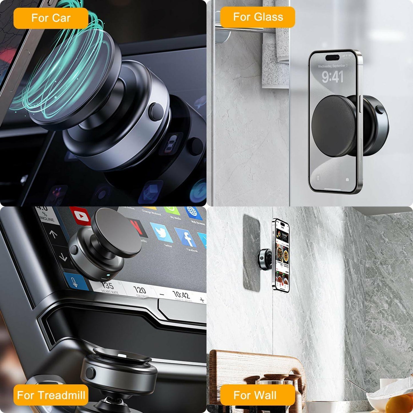 Car Phone Holder for Magsafe - 78 lbs Strongest Suction Cup, 2400gf Magnetic Car Mount, 360° Adjustable for iPhone 16/15/14/13/12 Pro Max Plus, Carbon Fiber Design(Silver)
