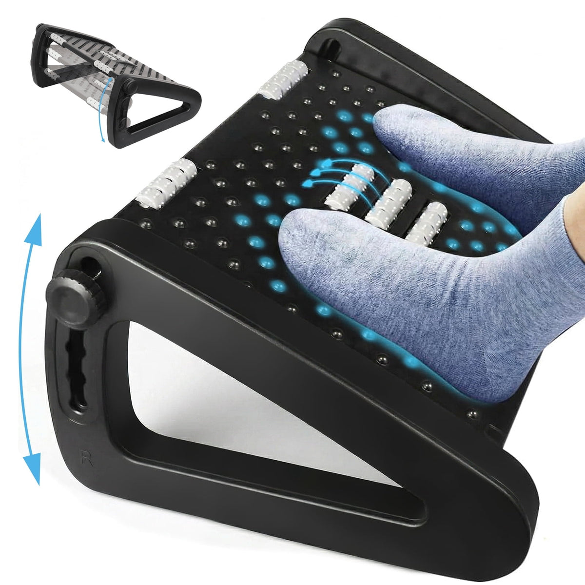 Merryhome Foot Rest Under Desk with 6 Adjustable Heights, Ergonomic Under Desk Footrest with Massage Rollers and Textured Surface for Office, Home and Travel, Black
