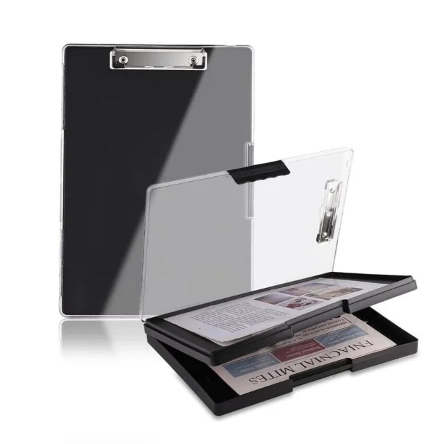PUCACHI Clipboard with 2 Storage, 8.5x11 Heavy Duty Clip Boards , A4 Paper Folder, Side Opening Plastic Nursing Clip Case,Office Supplies -Black