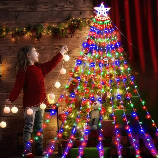WHATOOK 350 LED Outdoor Christmas Decorations Star Light 12.5FT Christmas Tree Lights 8 Modes Christmas Tree Lights Indoor Outdoor Waterproof Colorful Christmas Plug-in