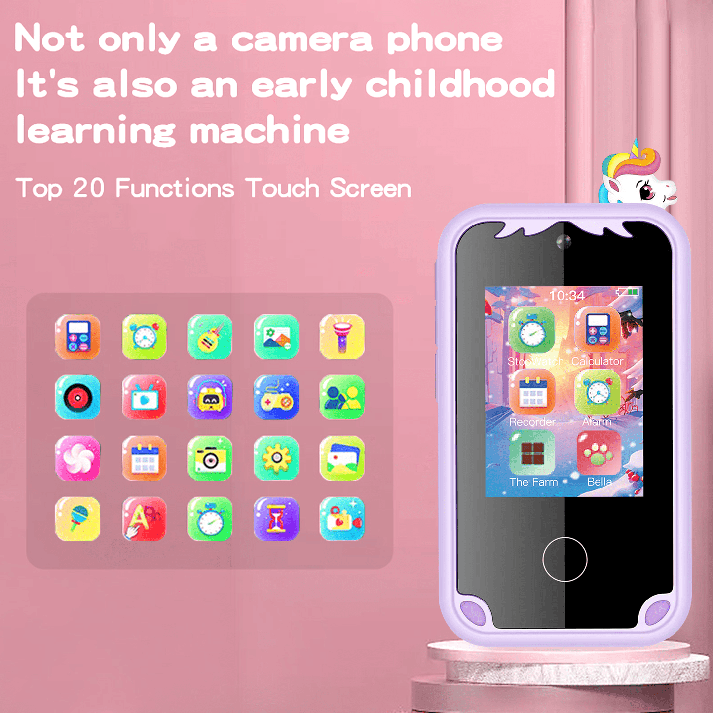 WHATOOK Kids Smart Phone for Boys with 32G Card , Christmas Birthday Gifts for Age 3-10 Kids Toys Cell Phone, 2.8" Touchscreen Toddler Learning Toy, Dual Lens, Music Player Purple