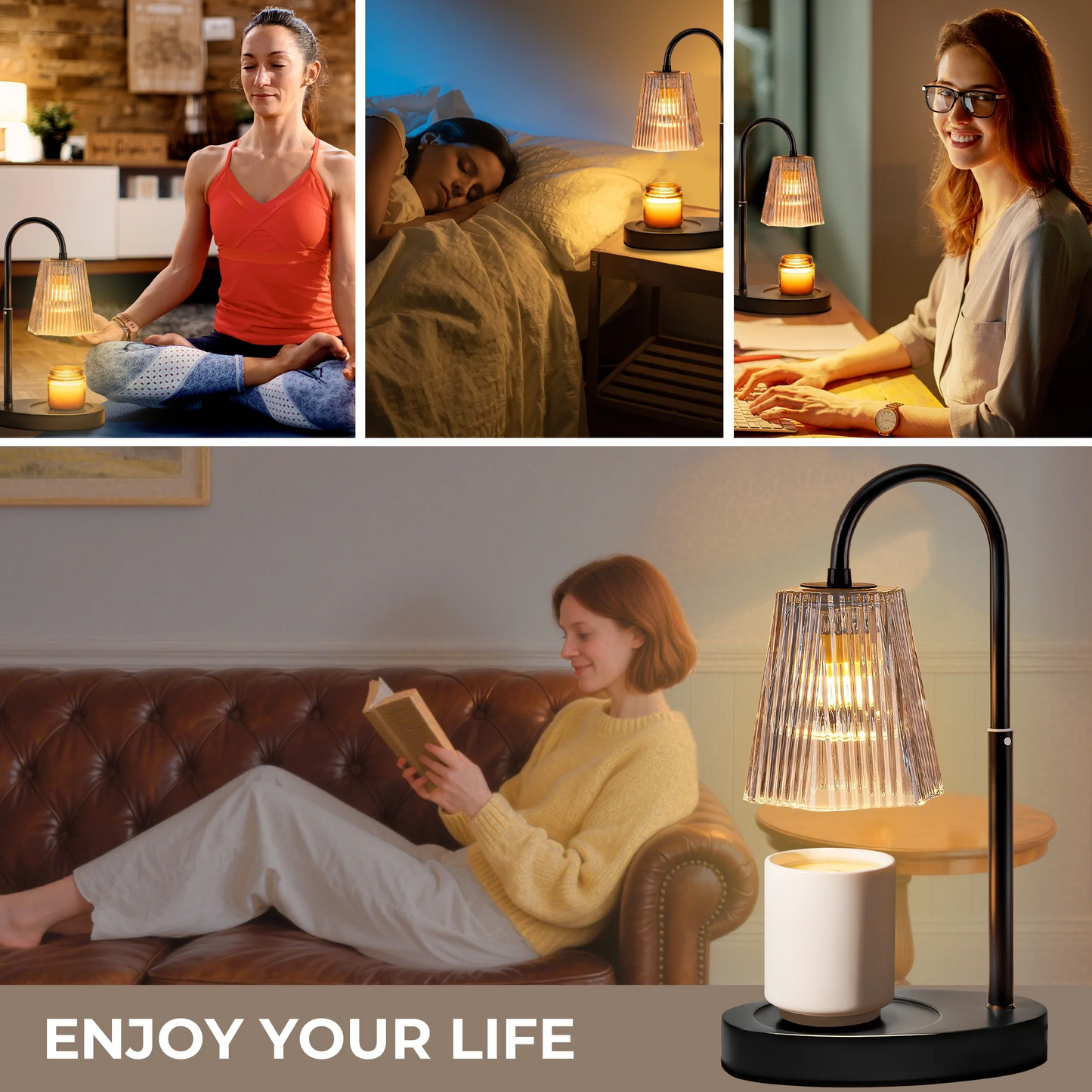 Candle Warmer Lamp with Timer,Dimmable & Adjustable Height Wax Melts Warmer,Top Down Melting for All Jar Candles,Black (Includes 2 Halogen Bulbs)