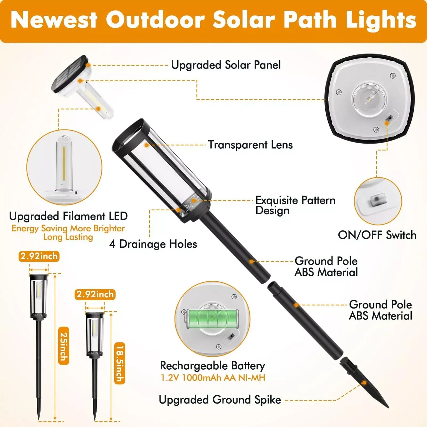 Bright Solar Pathway Lights Outdoor, 4 Pack Solar Powered Garden Lights Waterproof IP65, Auto On/Off Outdoor Light for Lawn Patio Walkway Driveway Decor Landscape Lighting