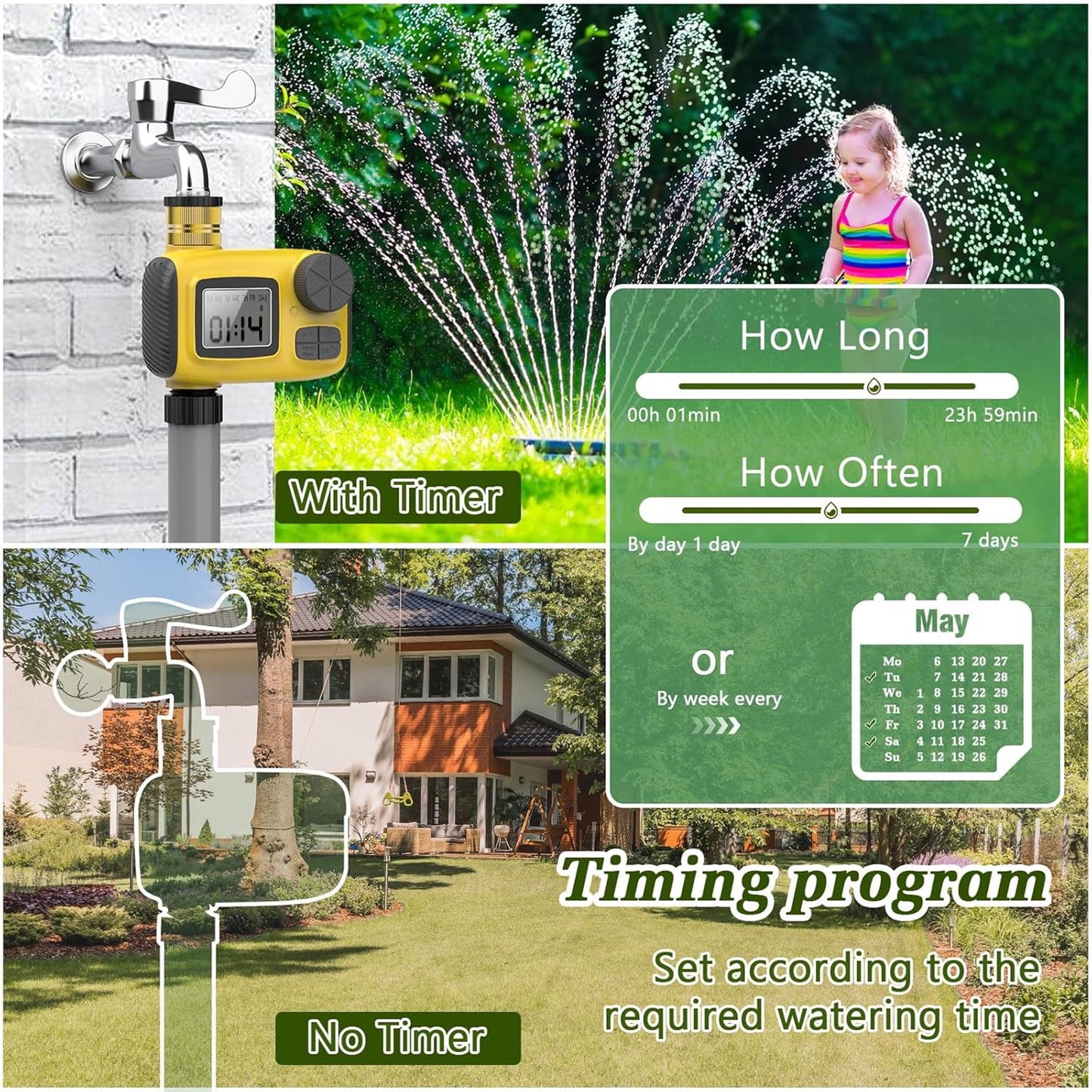 Sprinkler Timer, 2025 Brass Inlet Release Water Timer for Garden Irrigation Hose Timers with Rain Delay and Manual Irrigation for Garden,Lawn,Yard Watering System