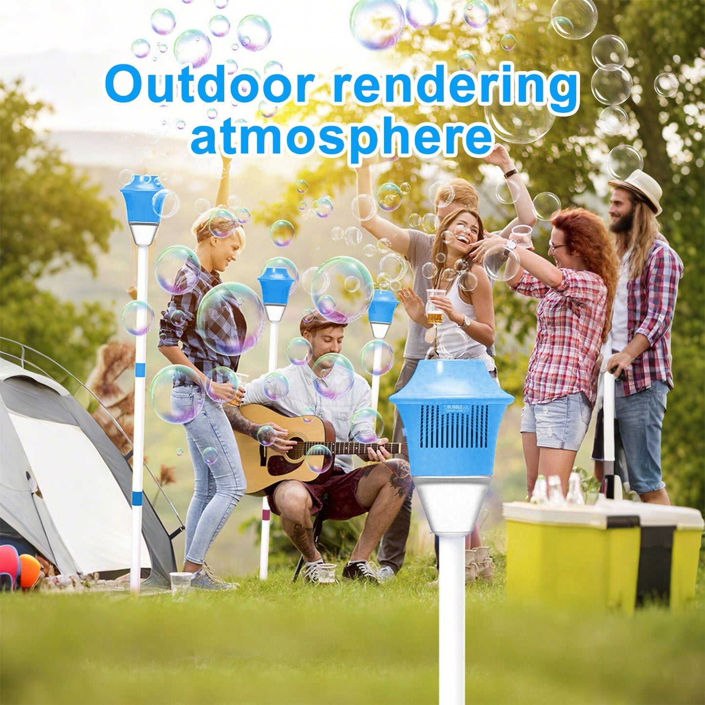 Automatic Bubble Machine for Kids Adjustable Height Standing Garden Bubble Maker with Light/Music Battery Operated Outdoor Summer Toys for Wedding/Party/Birthday Gift