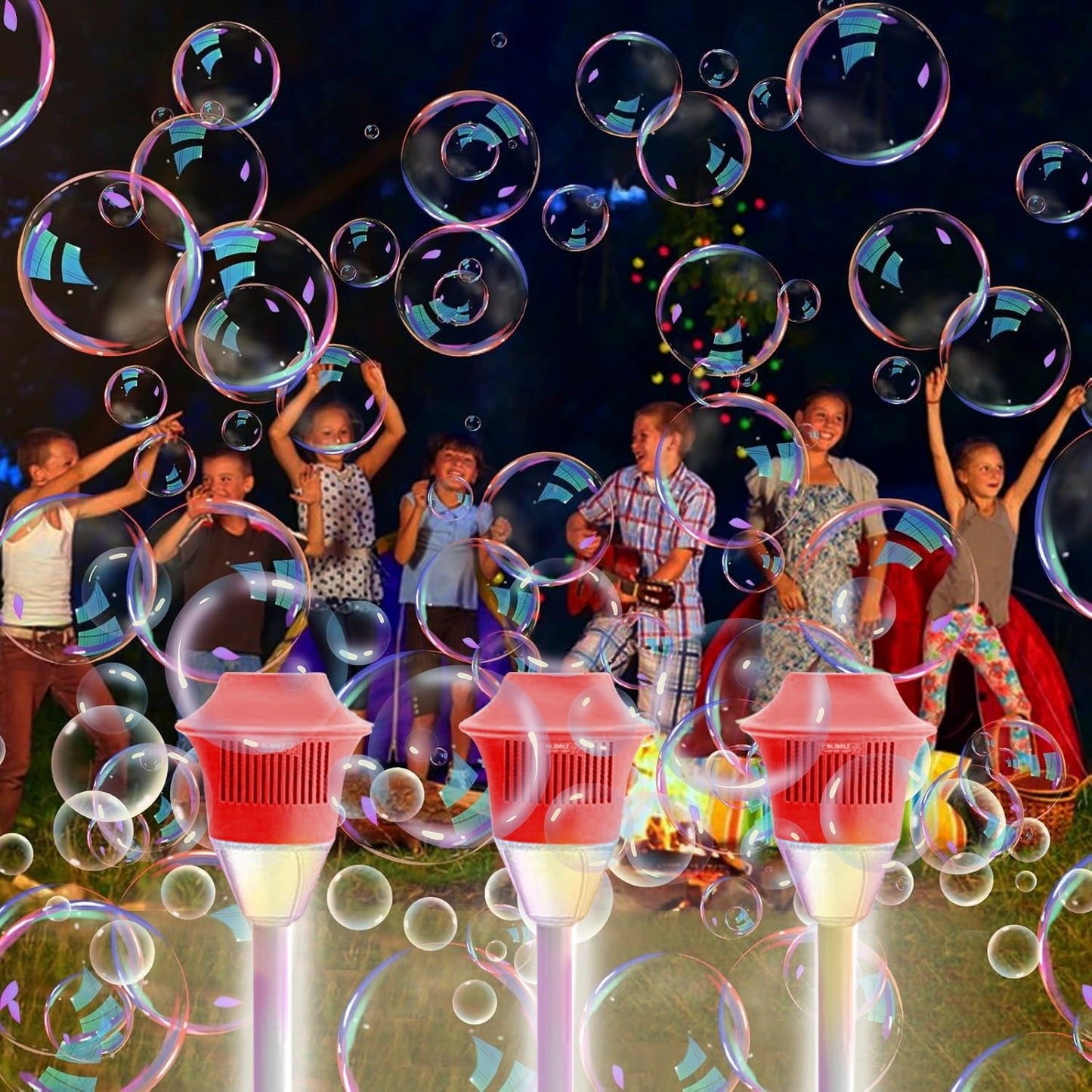 SPORTS JOY Vertical Bubble Machine with Night Light & Music, Adjustable Height Bubble Blower Maker Toys for Kids, 500 mAh Bubble Blower Machine for Wedding, Birthday, Picnic Camping Party Gift (Red)
