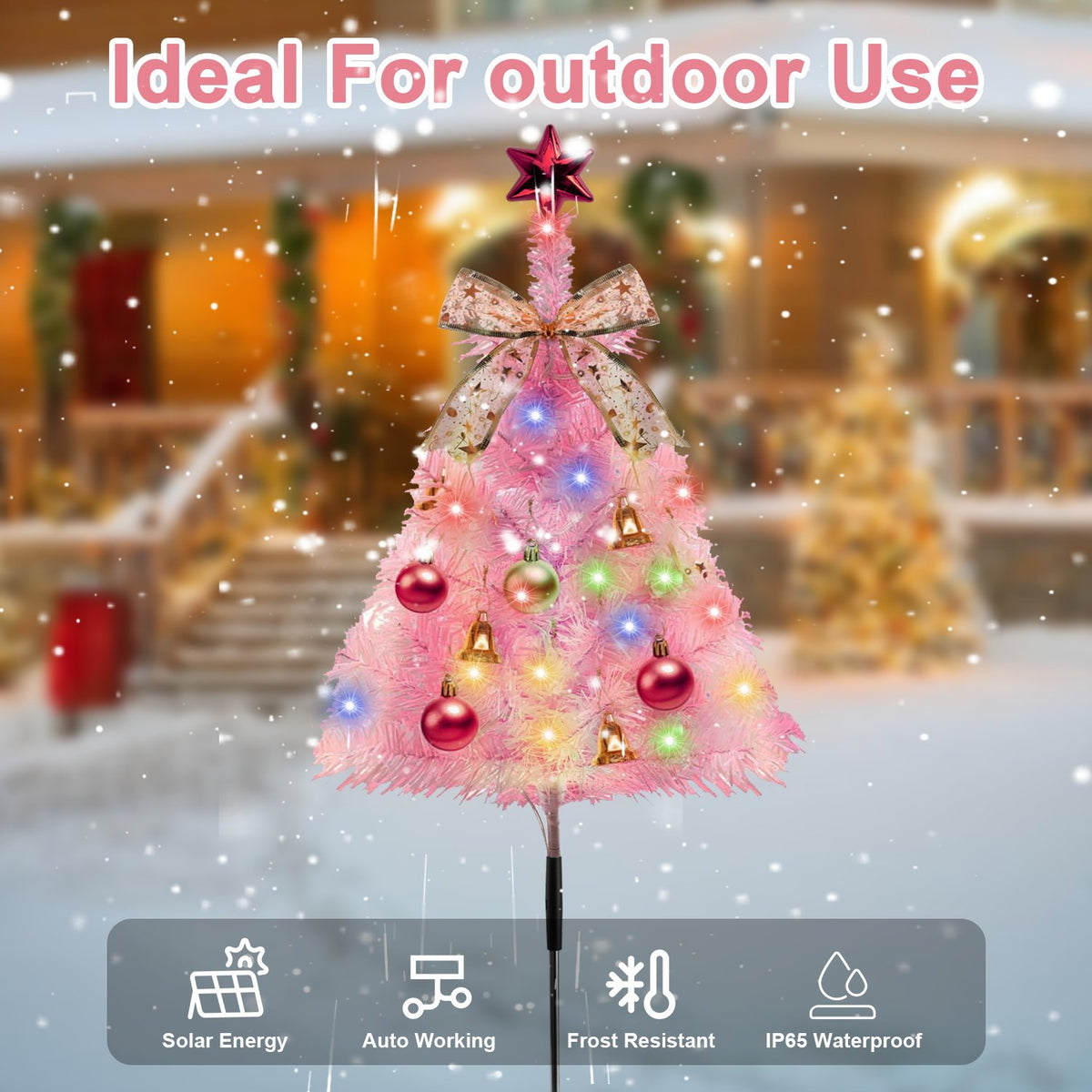 PUCACHI 31.5" Solar Path Christmas Trees 4-pack Artificial Mini Christmas Tree with Lights for Porch, Driveway, Patio Outdoor Christmas Decoration