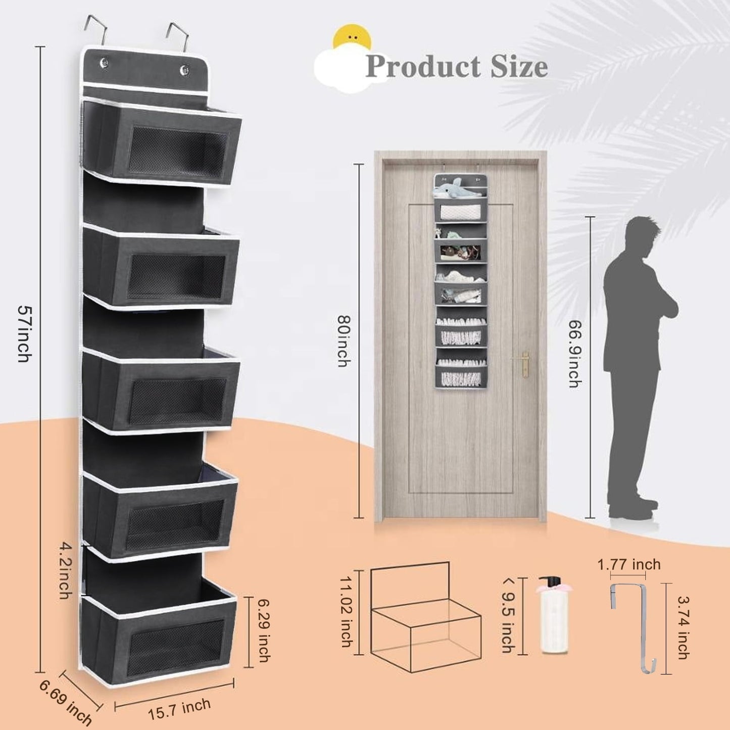 SPORTS JOY 5-shelf Over Door Organizer Storage, Upgrade Hanging Storage with Clear Window, 50lbs Load Storage Organizer for Bedroom, Bathroom, Nursery, Baby Kids Toys, Diapers, Pantry (Black)