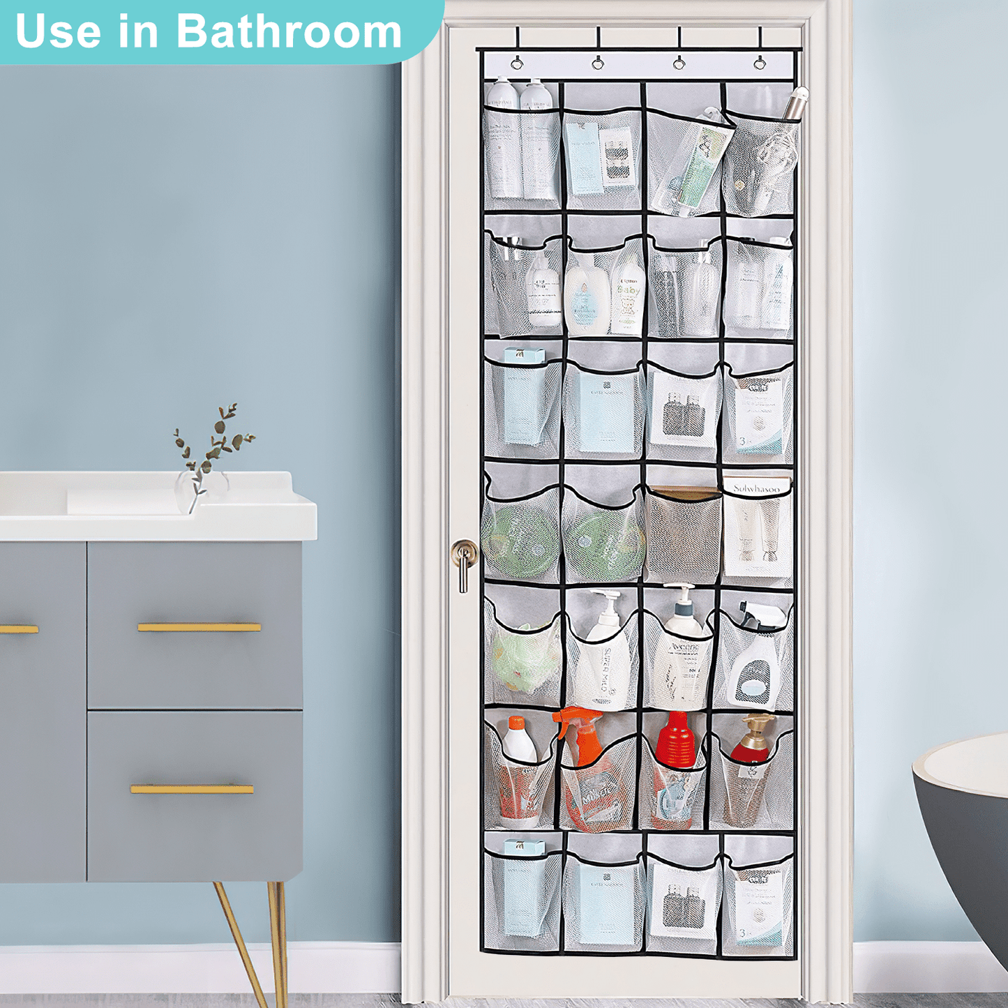 SPORTS JOY Over The Door Shoe Organizer, 28 Mesh Pockets, Holds Up to 50 lbs, Anti-scratch Heavy-duty Hooks, Shoe Storage (White)