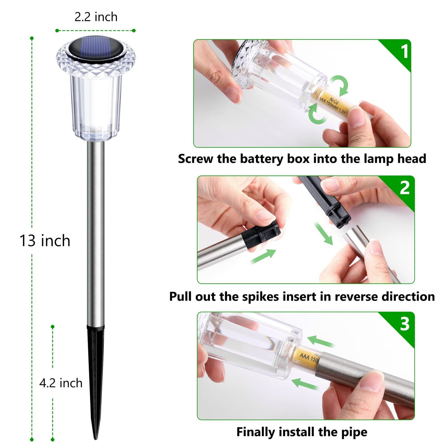 10 Pack Outdoor Solar Lights Solar Pathway Lights LED Waterproof Stainless Steel Driveway Lighting for Outside, Yard, Walkway, Sidewalk, Garden, Lawn (Warm White)