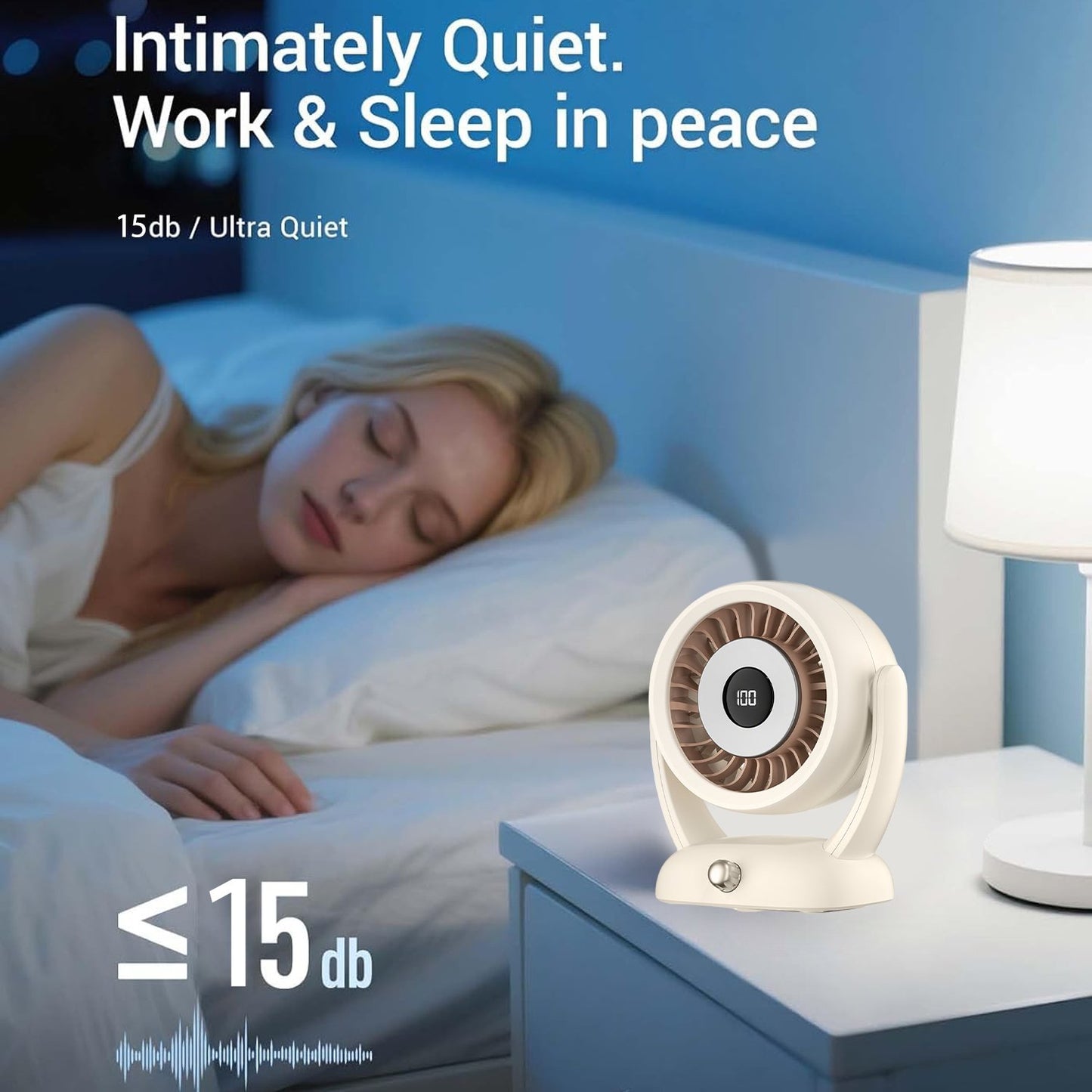 SPORTS JOY 8000mAh Desk Fan, 135-Degree Tilt Head, Portable USB Rechargeable Fan, 100 Speed Adjustable Table Fan for Desktop, Home, Travel (off-white)